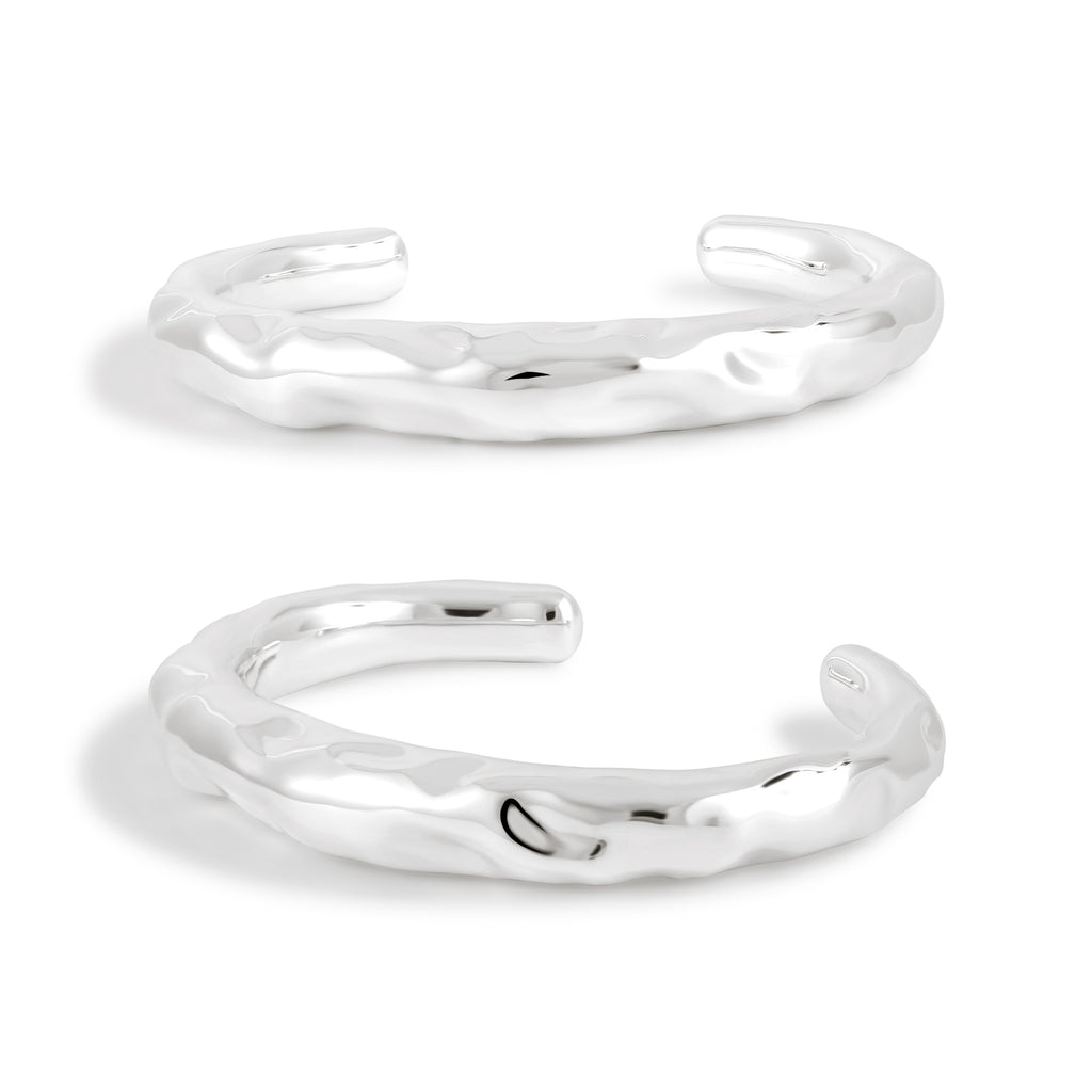 Fashion Irregular Surface 999 Sterling Silver Golden Open Cuff Bracelet