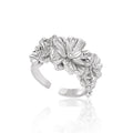 Women Beautiful CZ Flowers 925 Sterling Silver Adjustable Ring