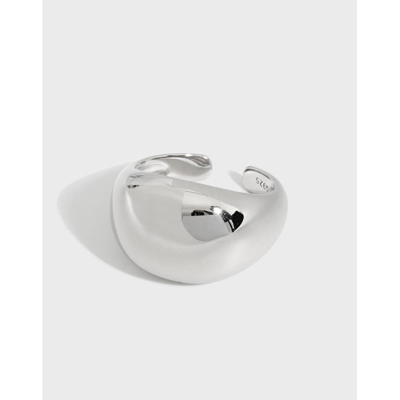 INS niche design minimalist geometric curved surface smooth texture S925 pure silver open ring for women