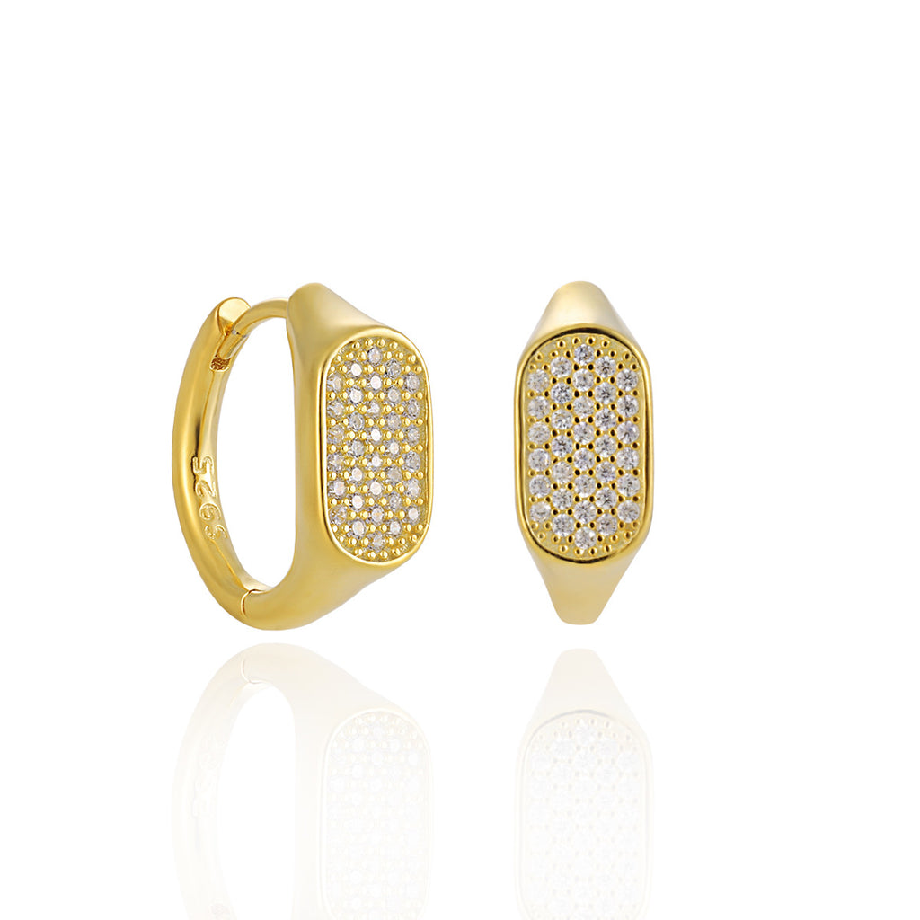 Geometry Irregular Rectangle Micro Setting CZ 925 Sterling Silver Hoop Earrings