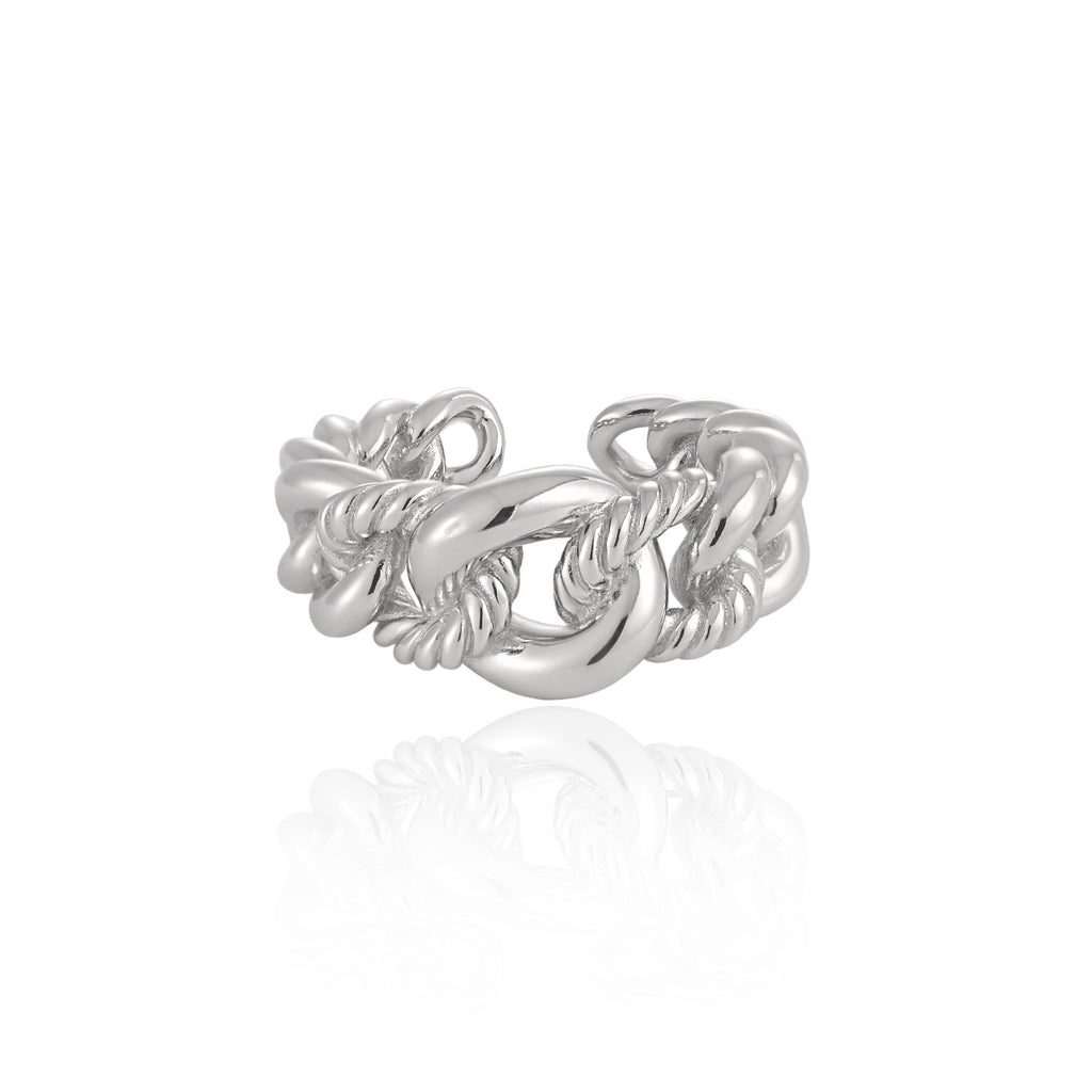 Fashion Hollow Twsited Curb Chain 925 Sterling Silver Adjustable Ring