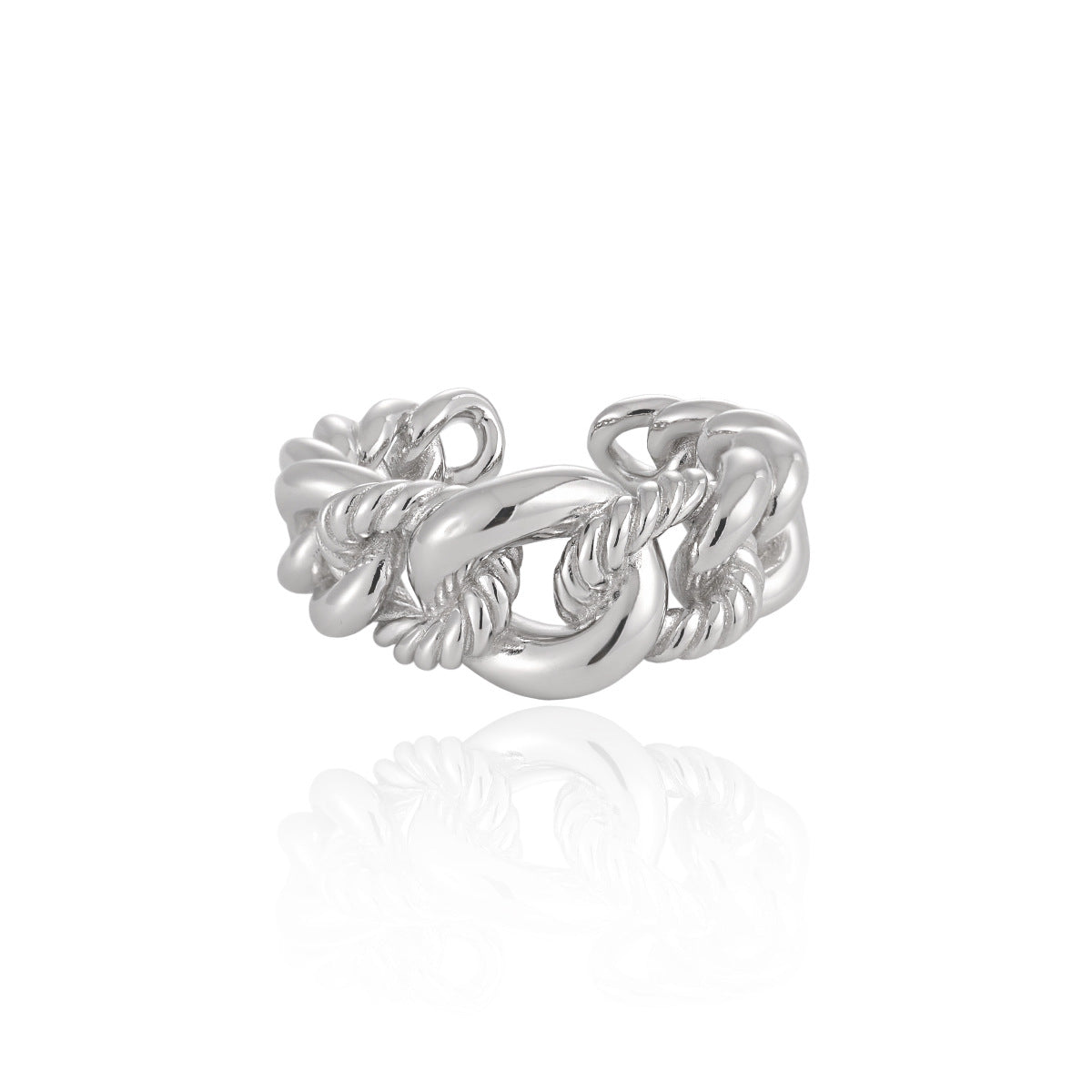 Fashion Hollow Twsited Curb Chain 925 Sterling Silver Adjustable Ring