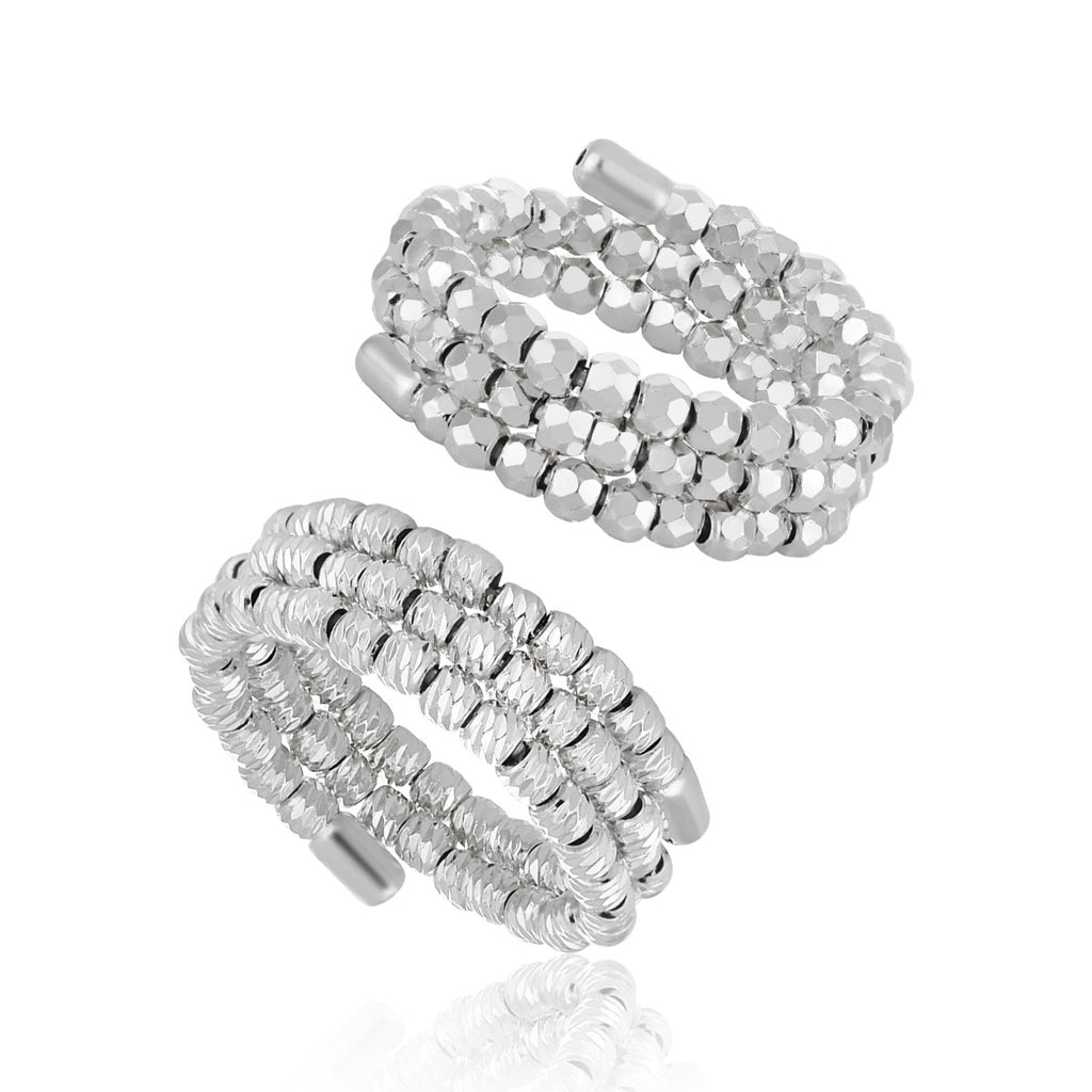 Fashion Irregular Triple Layers Rhombus Beads 925 Sterling Silver Adjustable Ring