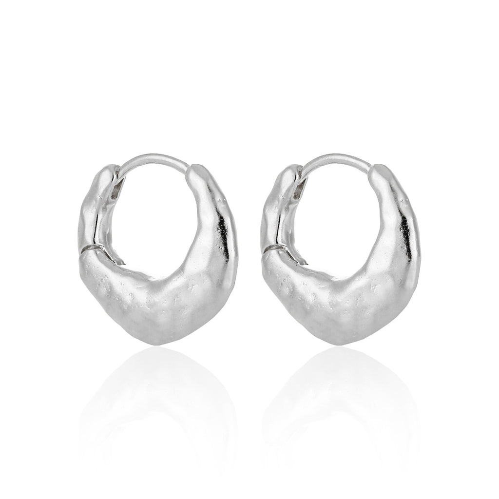 Geometry Irregular Matte Circle 925 Sterling Silver Hoop Earrings