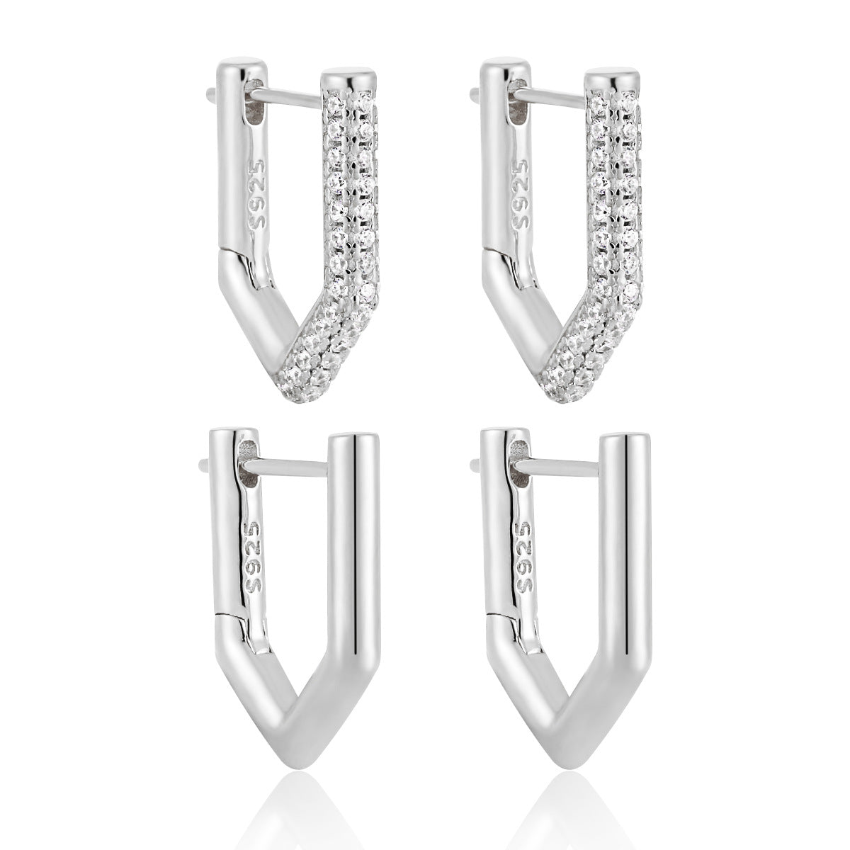 Office CZ Geometry Pentagon 925 Sterling Silver Hoop Earrings