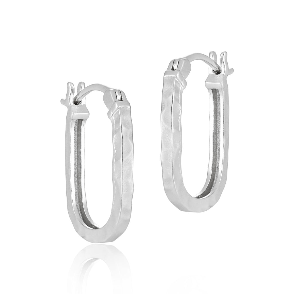Classic Irregular Carved U Shape 925 Sterling Silver Hoop Earrings