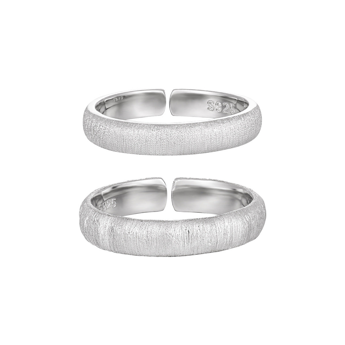 Minimalism Frosted 925 Sterling Silver Adjustable Couple Ring