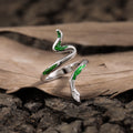 Fashion Animail Green Epoxy Snake 925 Sterling Silver Adjustable Ring