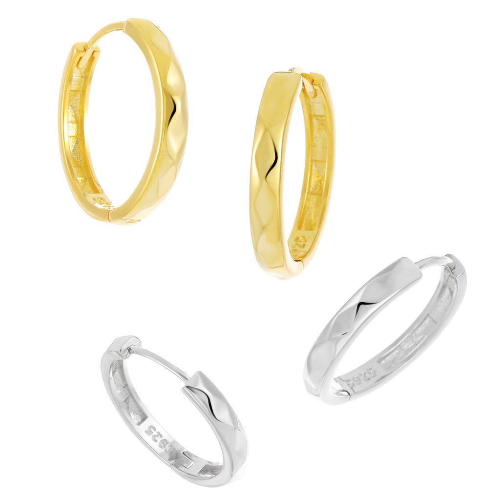 Office Causal Rhombus Carved 925 Sterling Silver Hoop Earrings