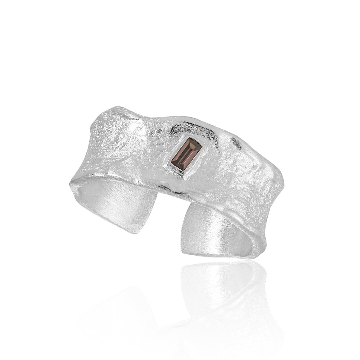 Fashion Irregular Wave Mini Baguette CZ 925 Sterling Silver Adjustable Ring