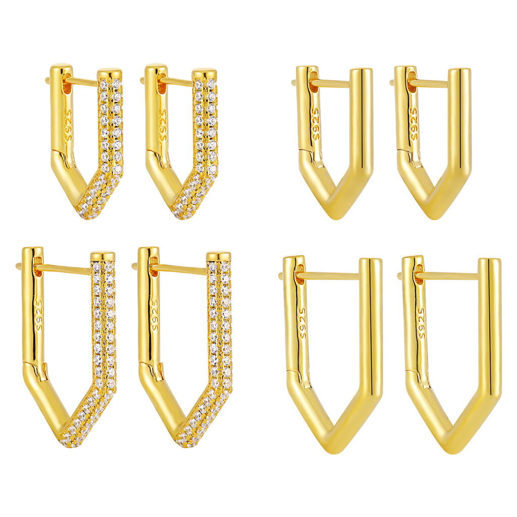 Office CZ Geometry Pentagon 925 Sterling Silver Hoop Earrings