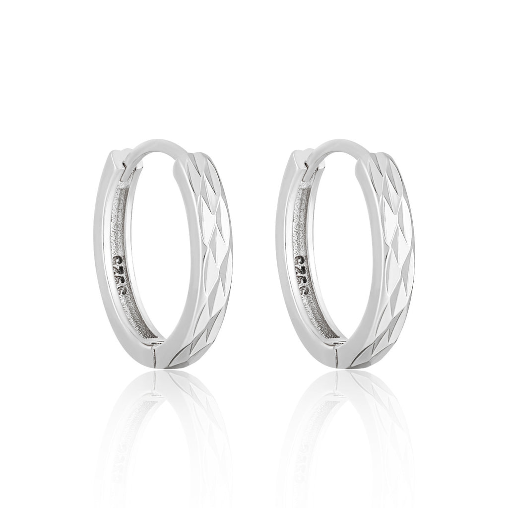 Simple Rhombu Pattern Circle 925 Sterling Silver Hoop Earrings