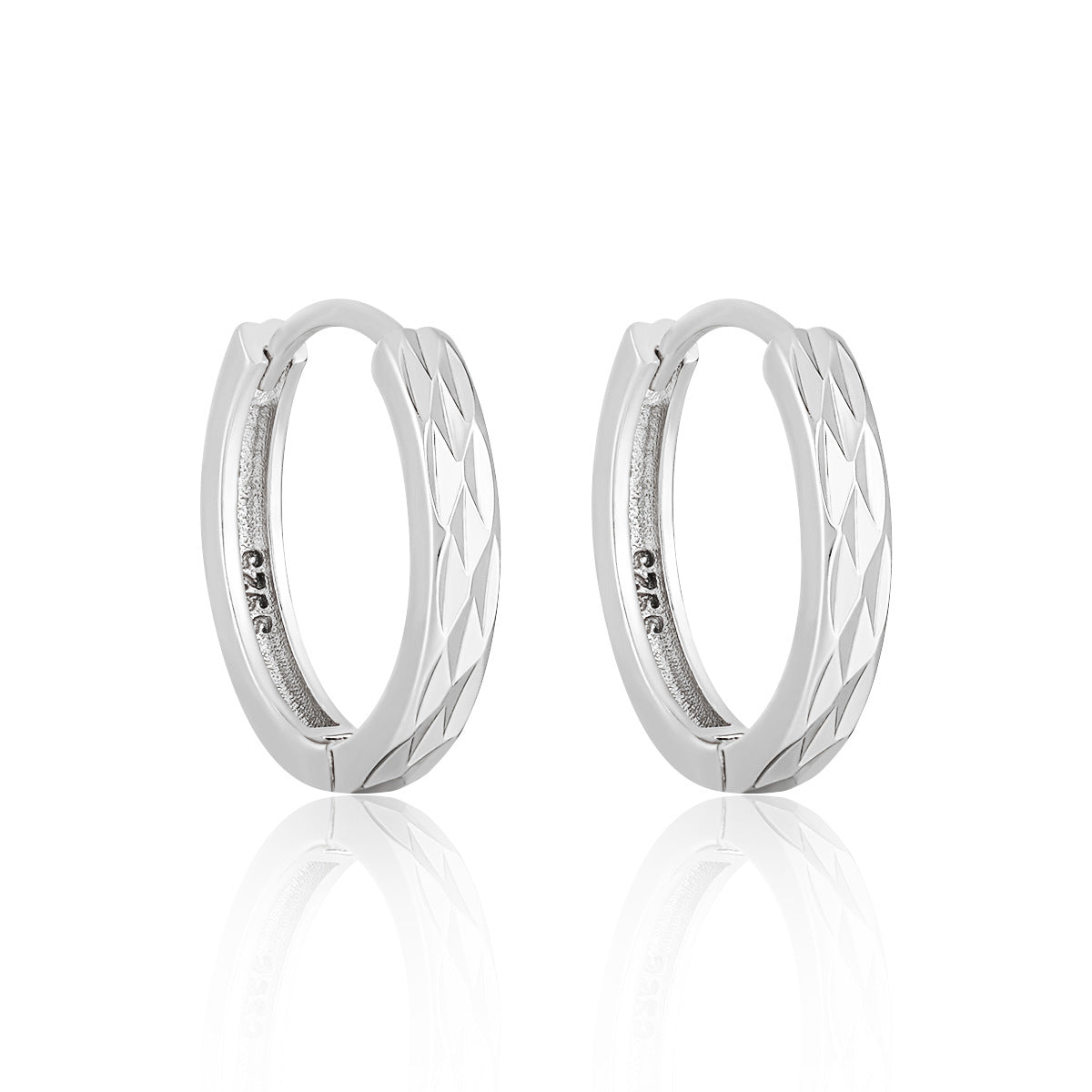 Simple Rhombu Pattern Circle 925 Sterling Silver Hoop Earrings