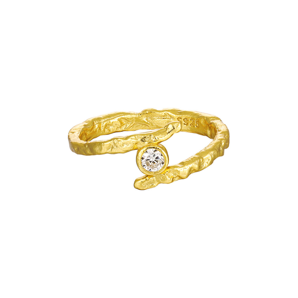 Irregular Pattern Round CZ Cross 925 Sterling Silver Adjustable Ring