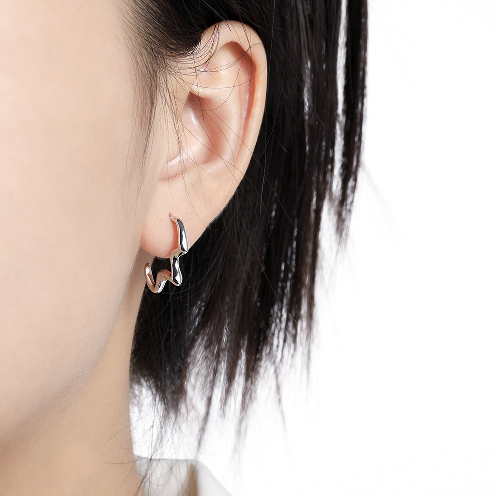 Geometry Irregular Electrocardiogram 925 Sterling Silver Hoop Earrings