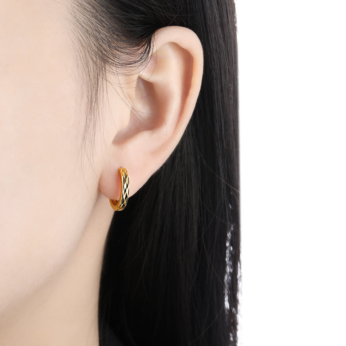 Simple Rhombu Pattern Circle 925 Sterling Silver Hoop Earrings