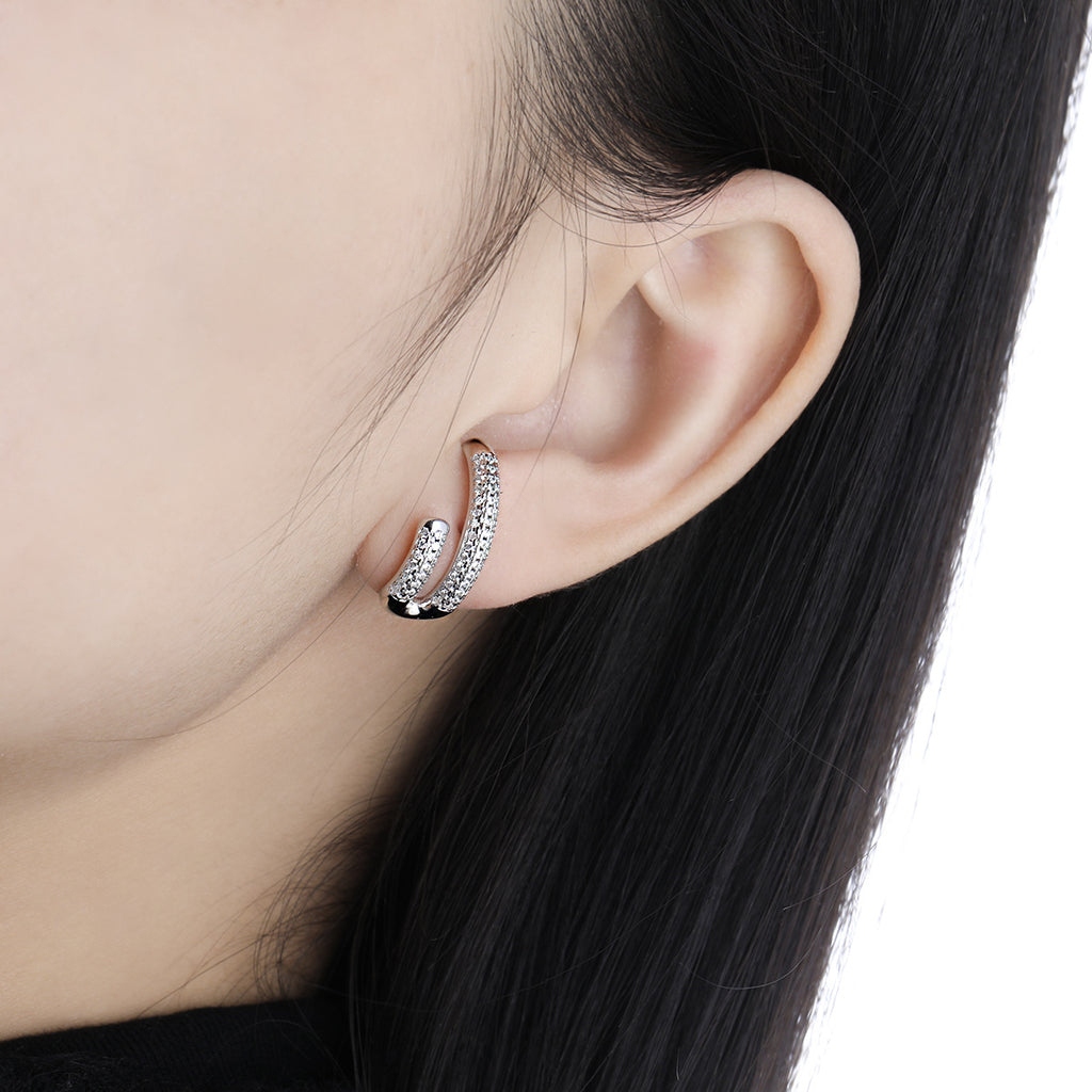 Modern Micro Setting CZ U Shape 925 Sterling Silver Stud Earrings