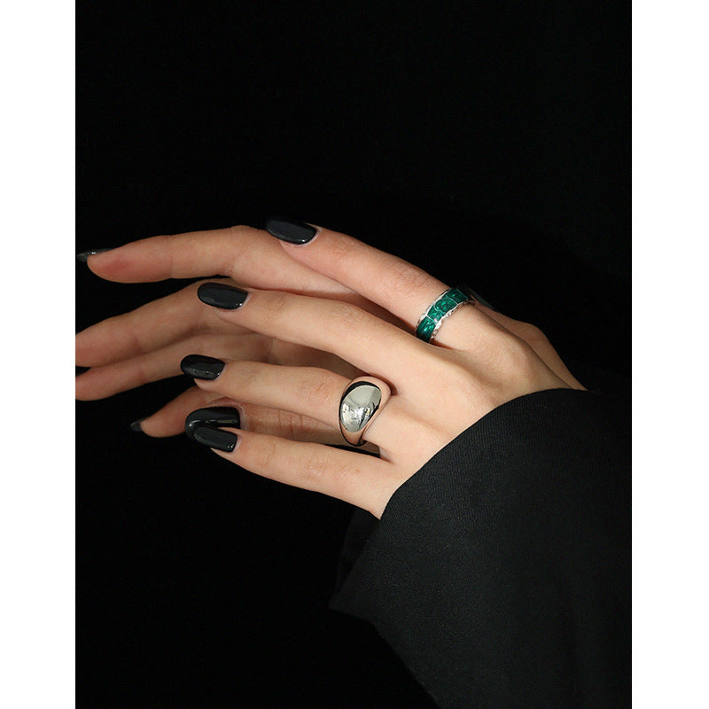 INS niche design minimalist geometric curved surface smooth texture S925 pure silver open ring for women