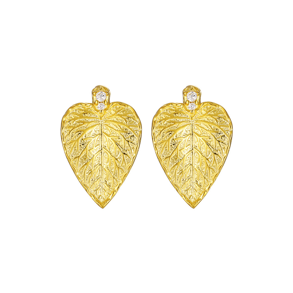Party Irregular CZ Leaves 925 Sterling Silver Stud Earrings