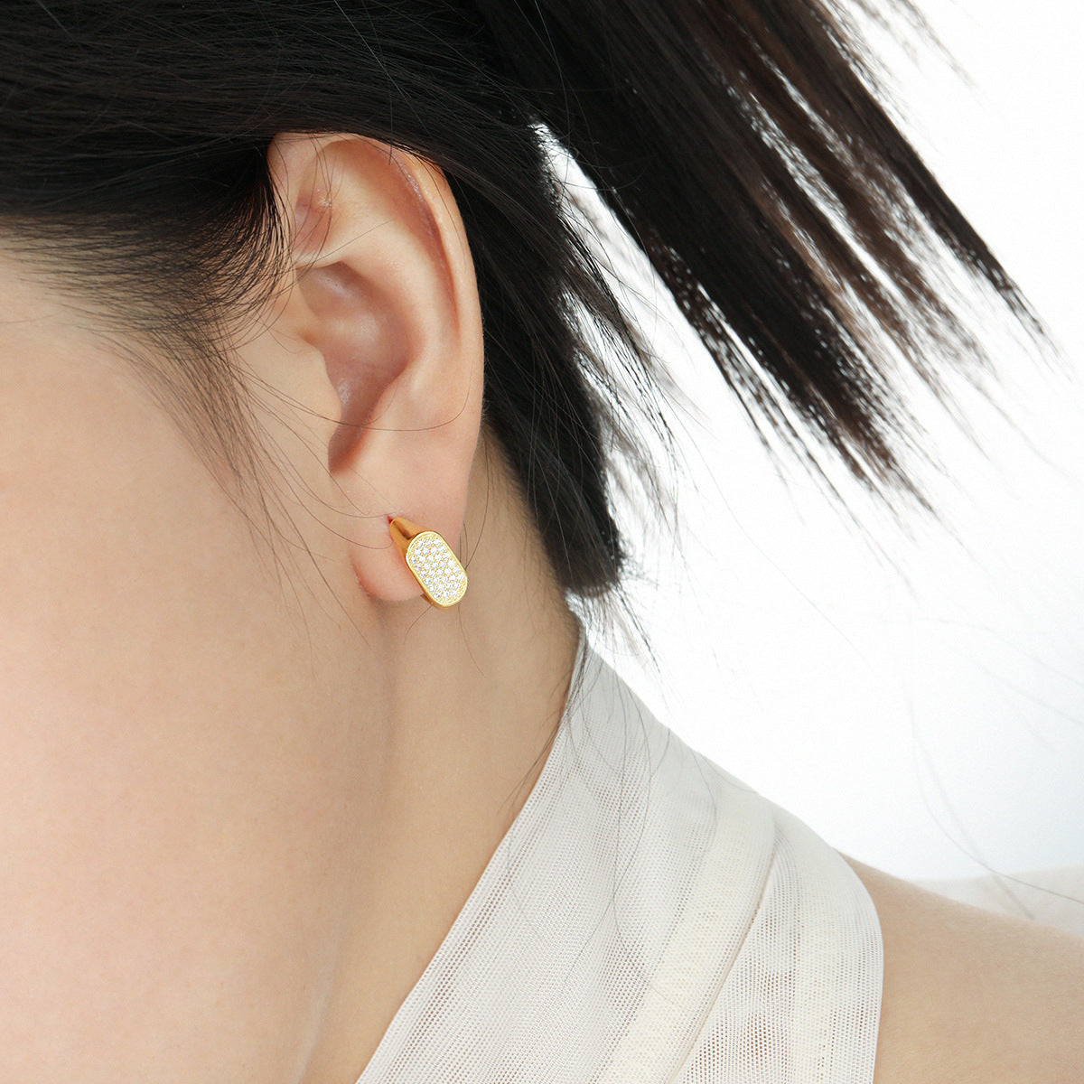 Geometry Irregular Rectangle Micro Setting CZ 925 Sterling Silver Hoop Earrings