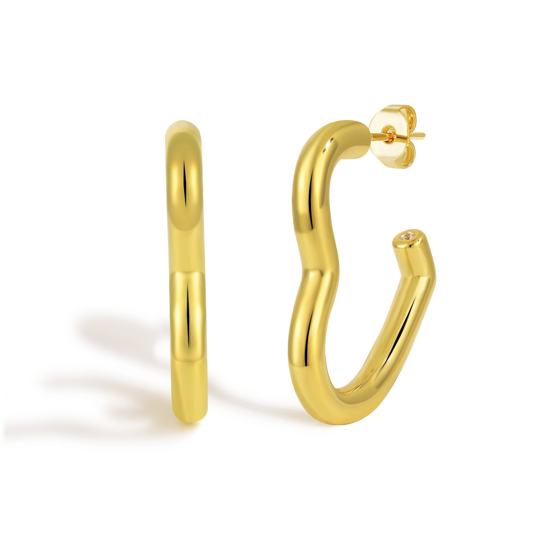 Women Fashion Red CZ Heart 999 Sterling Silver Hoop Earrings