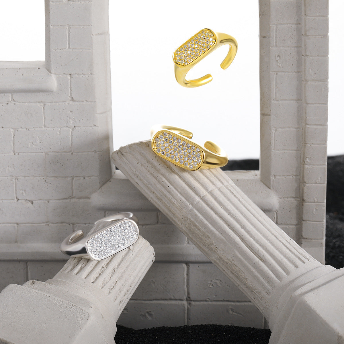 Geometry Irregular Rectangle Micro Setting CZ 925 Sterling Silver Adjustable Ring