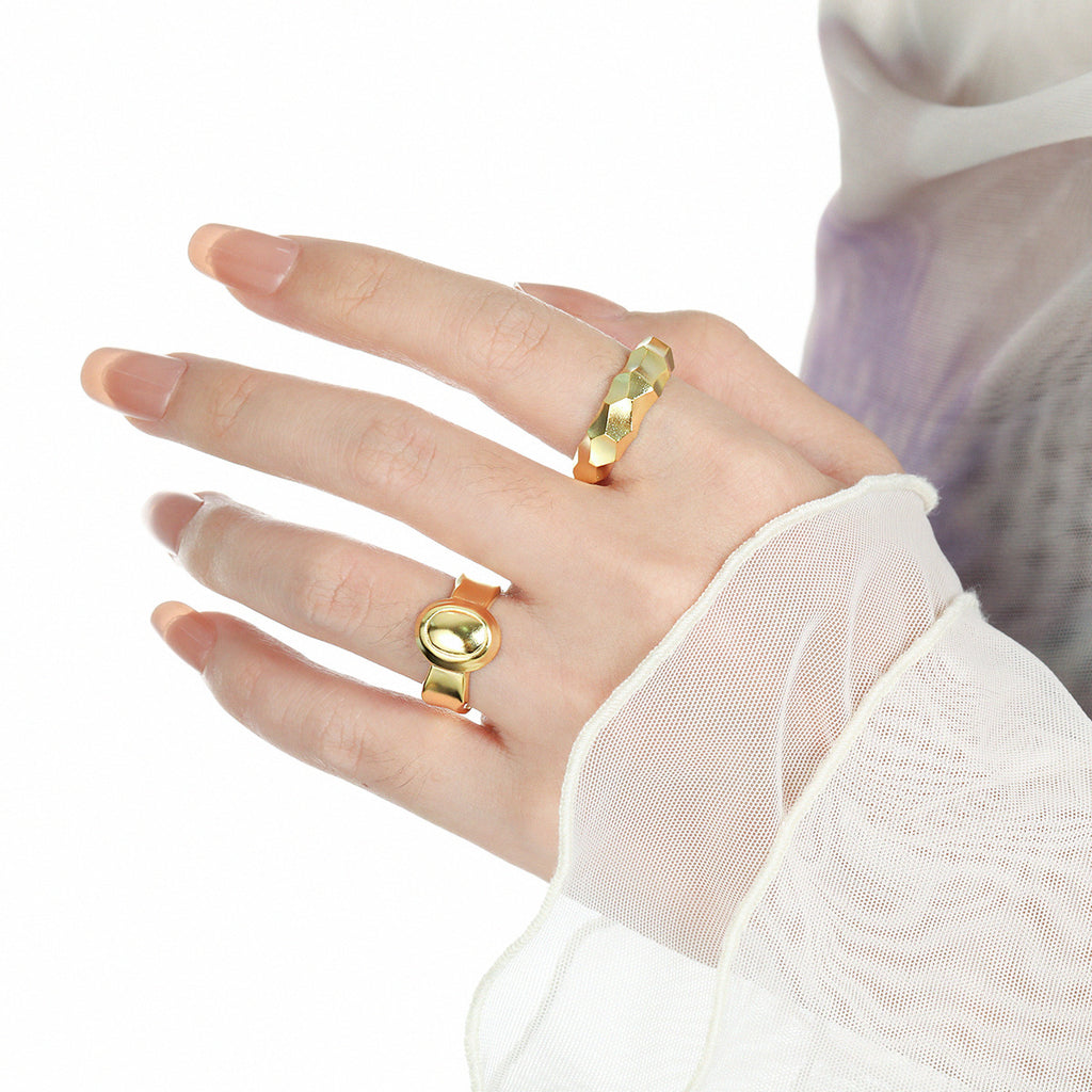 Women Fashion Geometry Oval 925 Sterling Silver Adjustable Ring