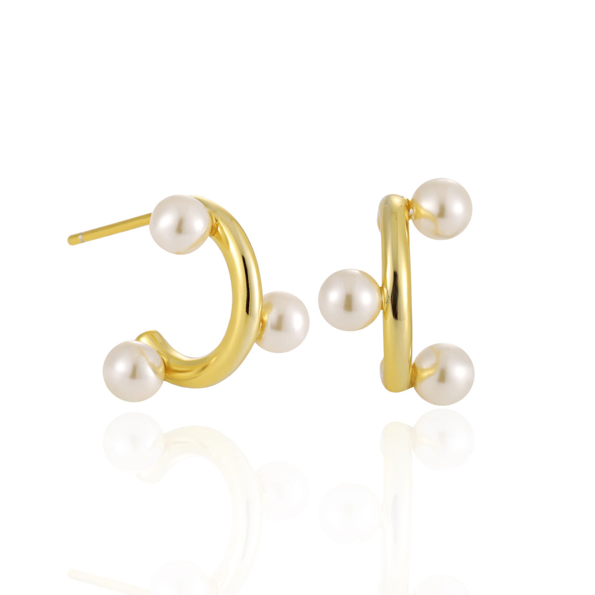 Fashion Office Round Shell Pearls C Shape 925 Sterling Silver Hoop Earrings