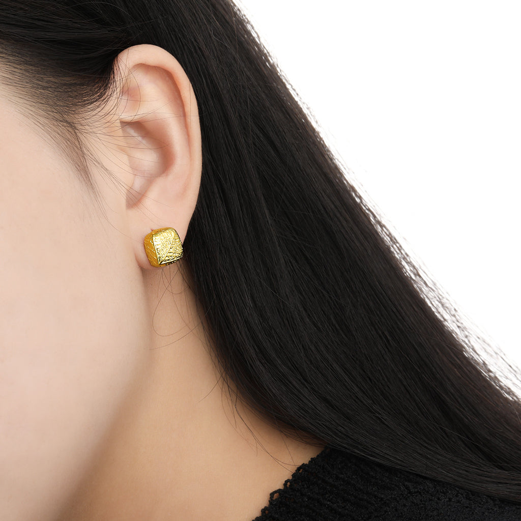 Lady Geometry Square Heart Leaves 925 Sterling Silver Stud Earrings