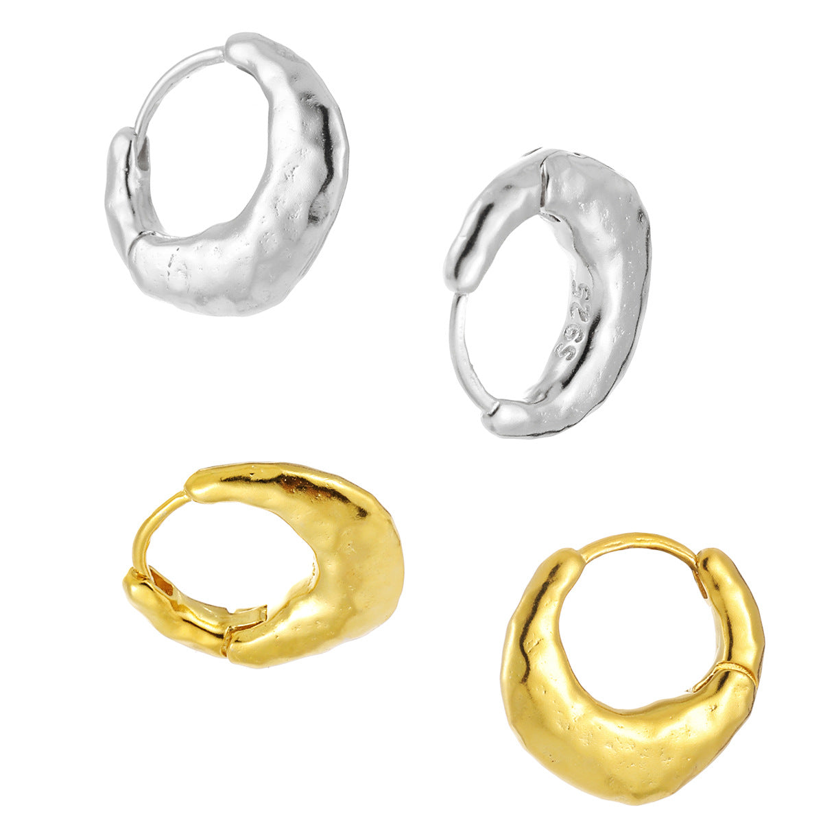 Geometry Irregular Matte Circle 925 Sterling Silver Hoop Earrings