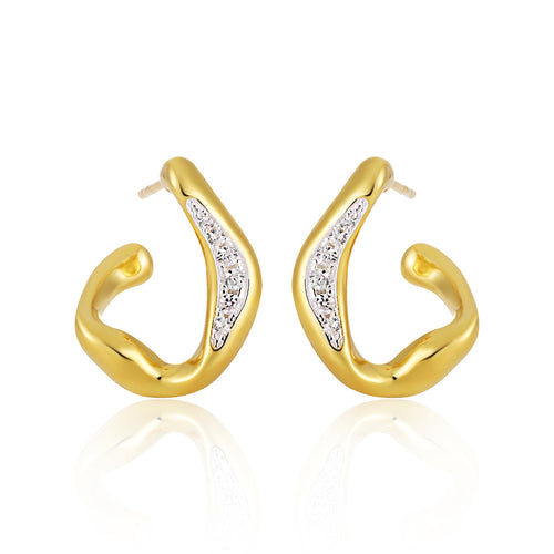 Casual Micro Setting CZ Irregular Circle 925 Sterling Silver Hoop Earrings