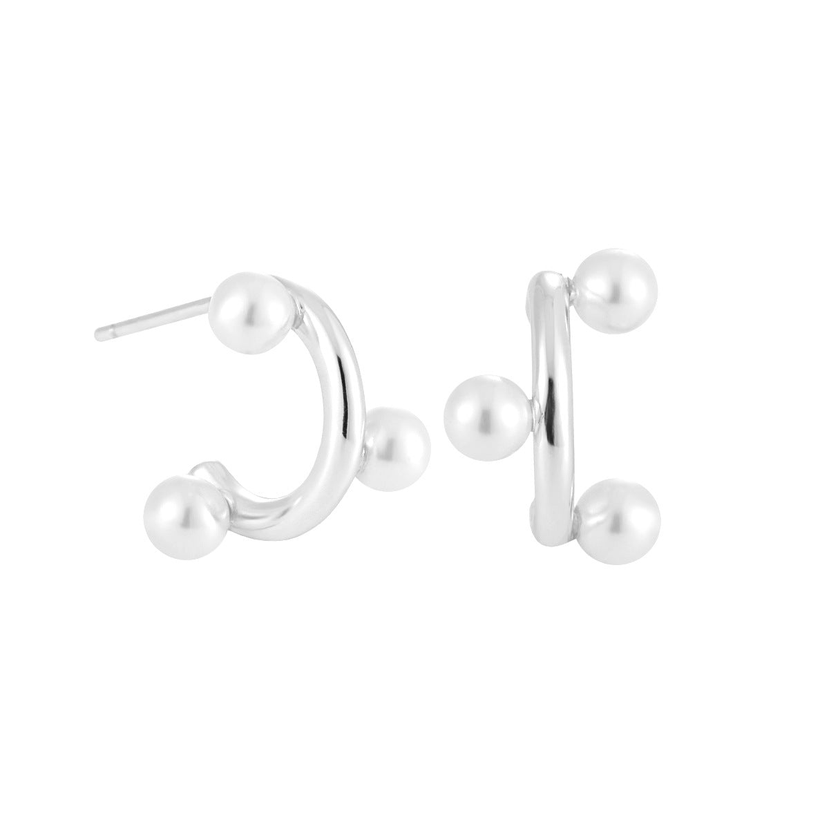 Fashion Office Round Shell Pearls C Shape 925 Sterling Silver Hoop Earrings