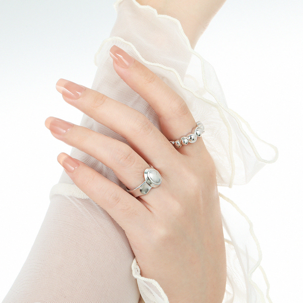 Women Fashion Geometry Oval 925 Sterling Silver Adjustable Ring