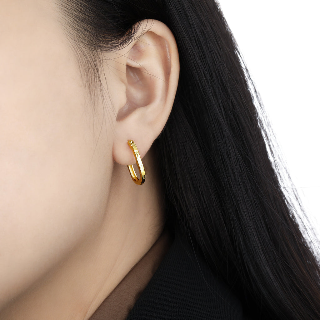 Classic Irregular Carved U Shape 925 Sterling Silver Hoop Earrings