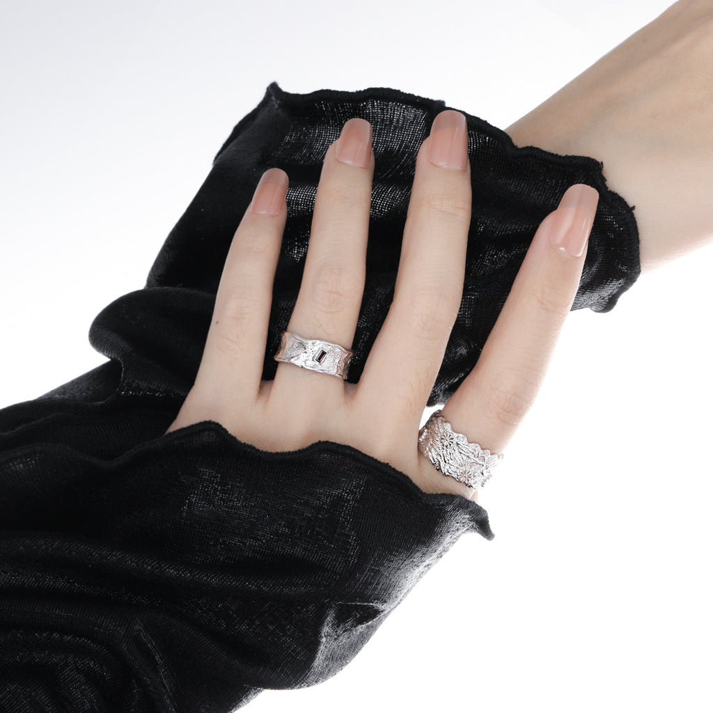 Fashion Irregular Wave Mini Baguette CZ 925 Sterling Silver Adjustable Ring