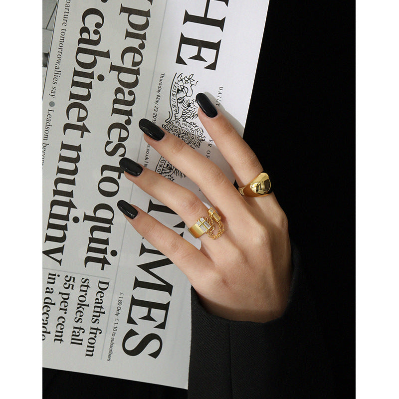 INS niche design minimalist geometric curved surface smooth texture S925 pure silver open ring for women