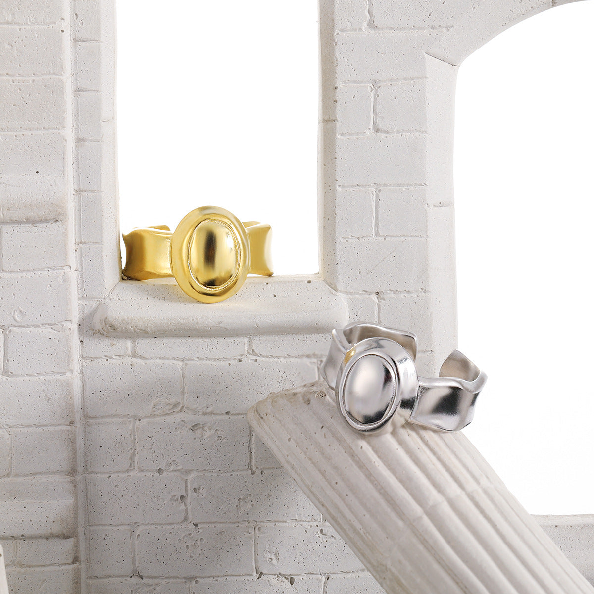 Women Fashion Geometry Oval 925 Sterling Silver Adjustable Ring