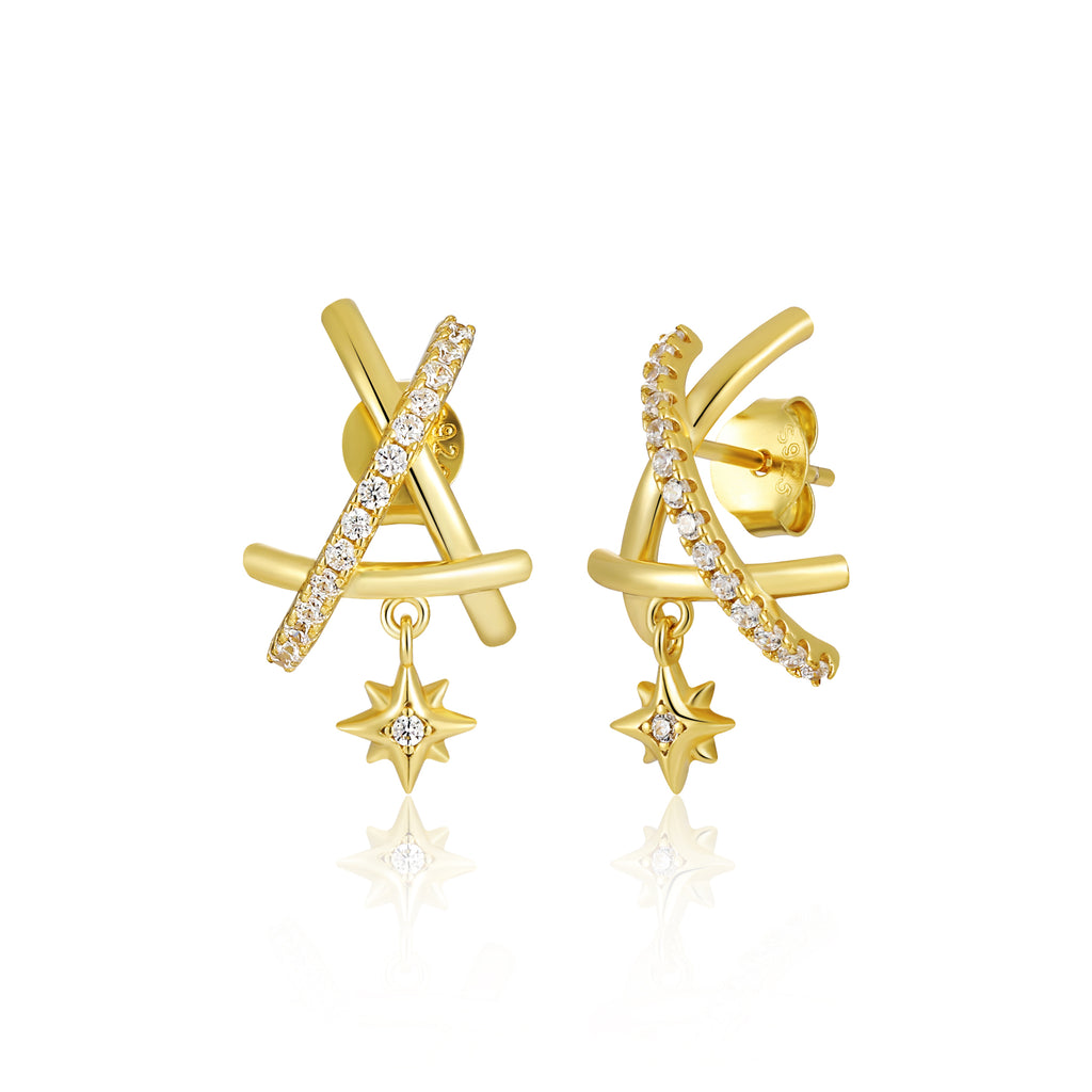 Graduation CZ Sun Drops Irregular Hollow Irregular Triangle 925 Sterling Silver Dangling Earrings