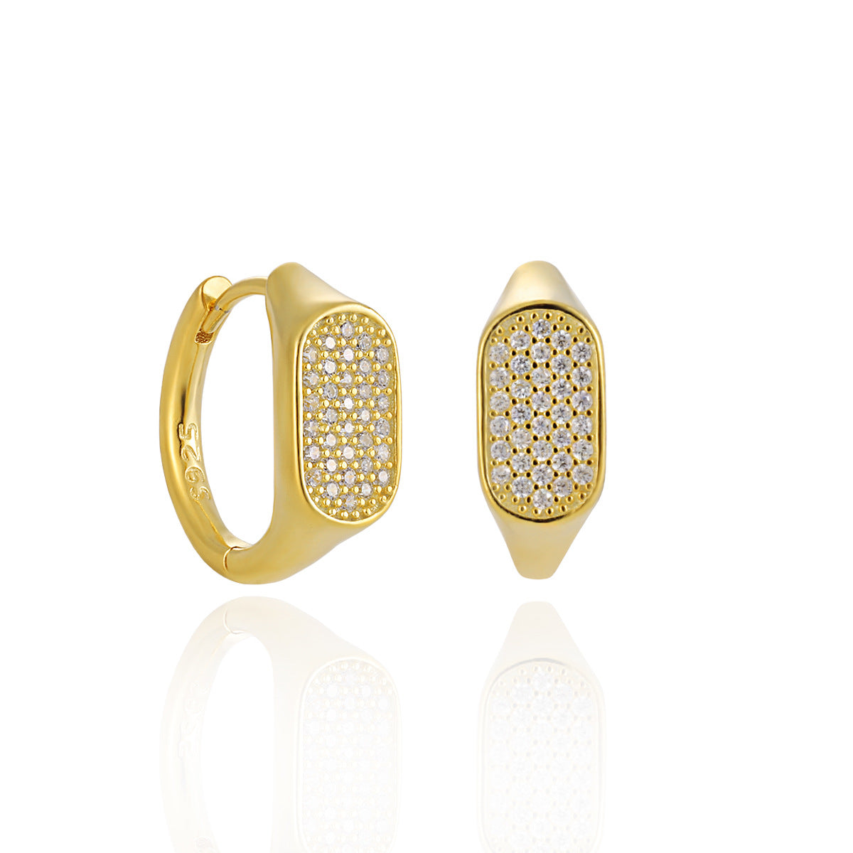 Geometry Irregular Rectangle Micro Setting CZ 925 Sterling Silver Hoop Earrings