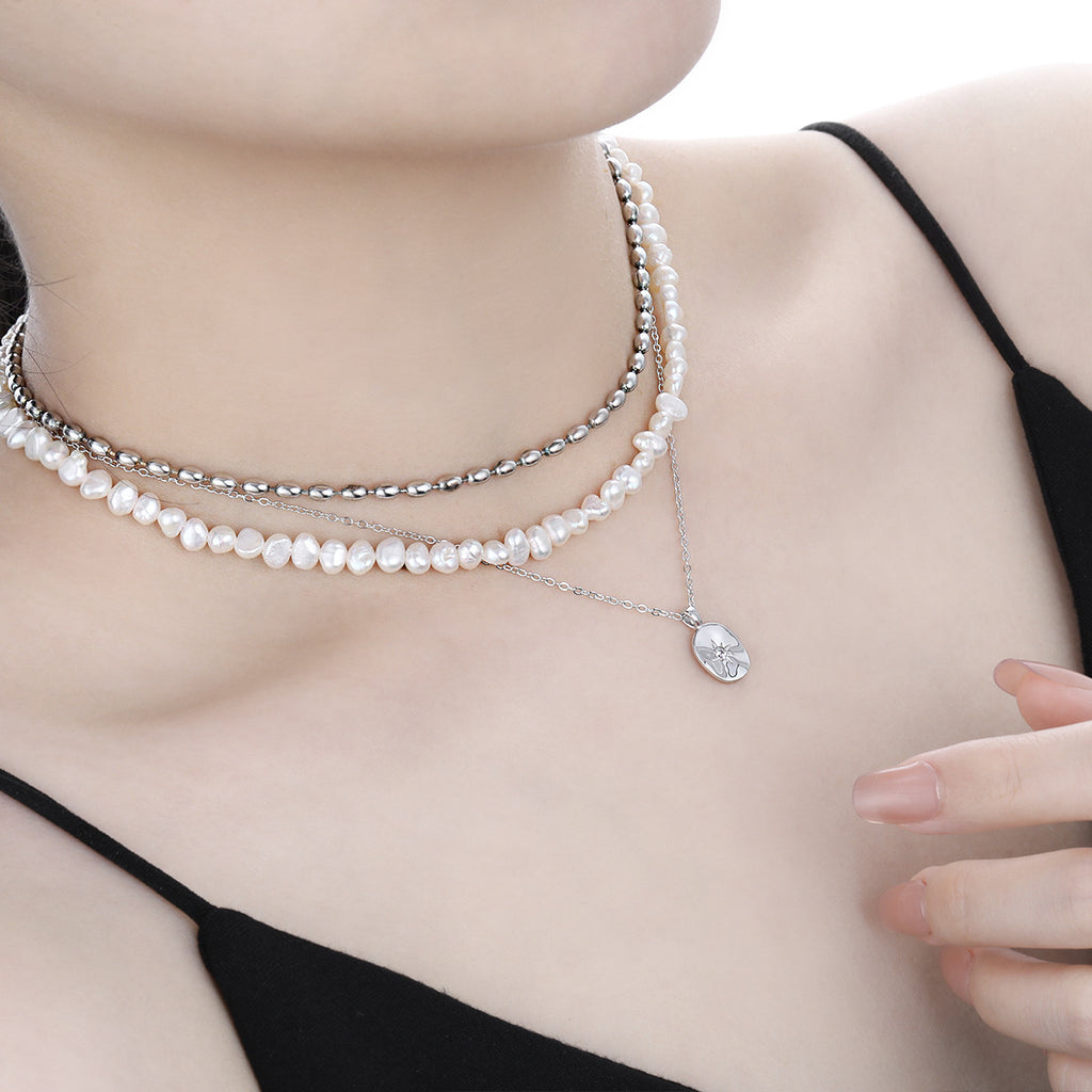 Women Geometry Shining CZ Star Geometry 925 Sterling Silver Necklace