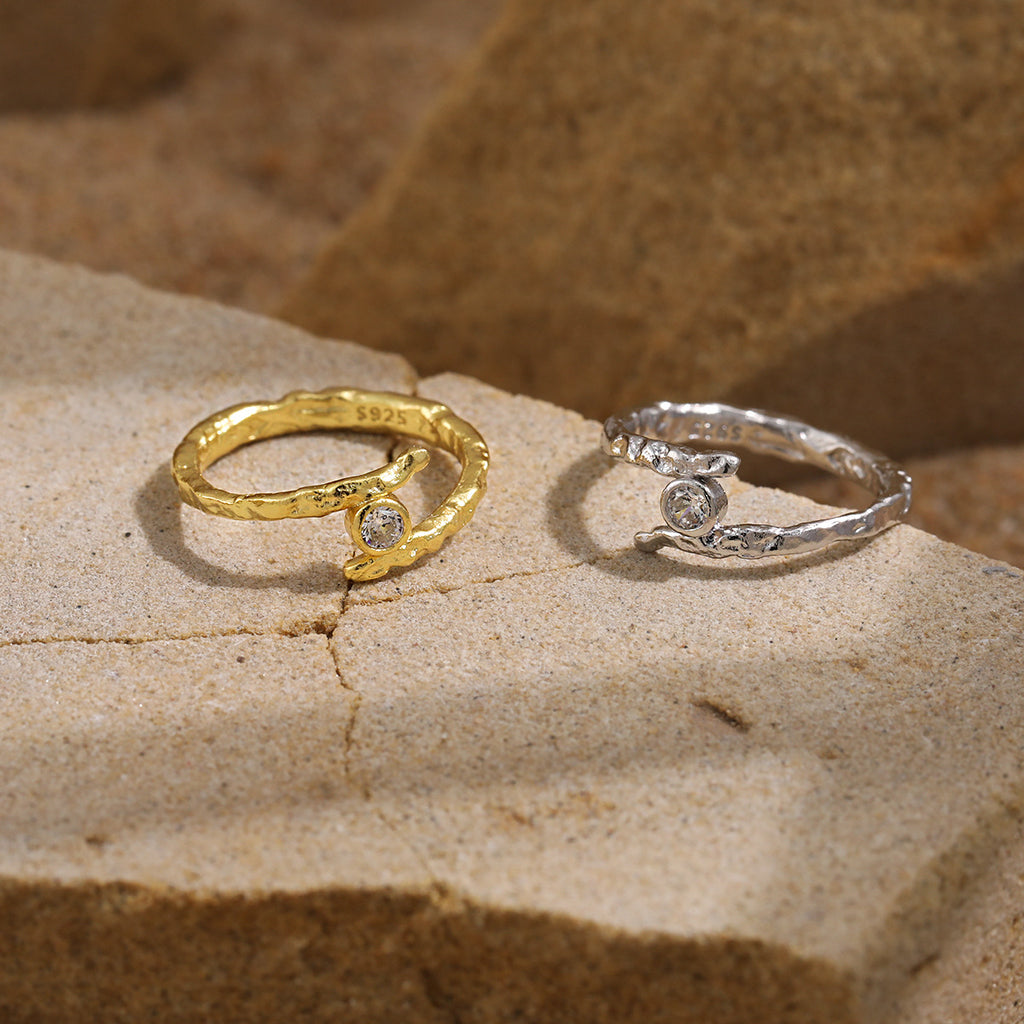 Irregular Pattern Round CZ Cross 925 Sterling Silver Adjustable Ring