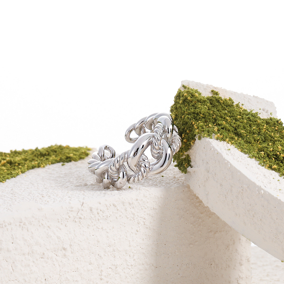 Fashion Hollow Twsited Curb Chain 925 Sterling Silver Adjustable Ring