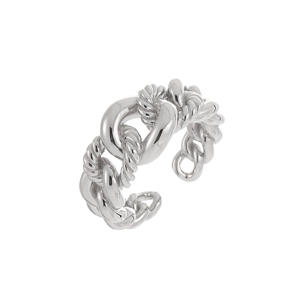 Fashion Hollow Twsited Curb Chain 925 Sterling Silver Adjustable Ring