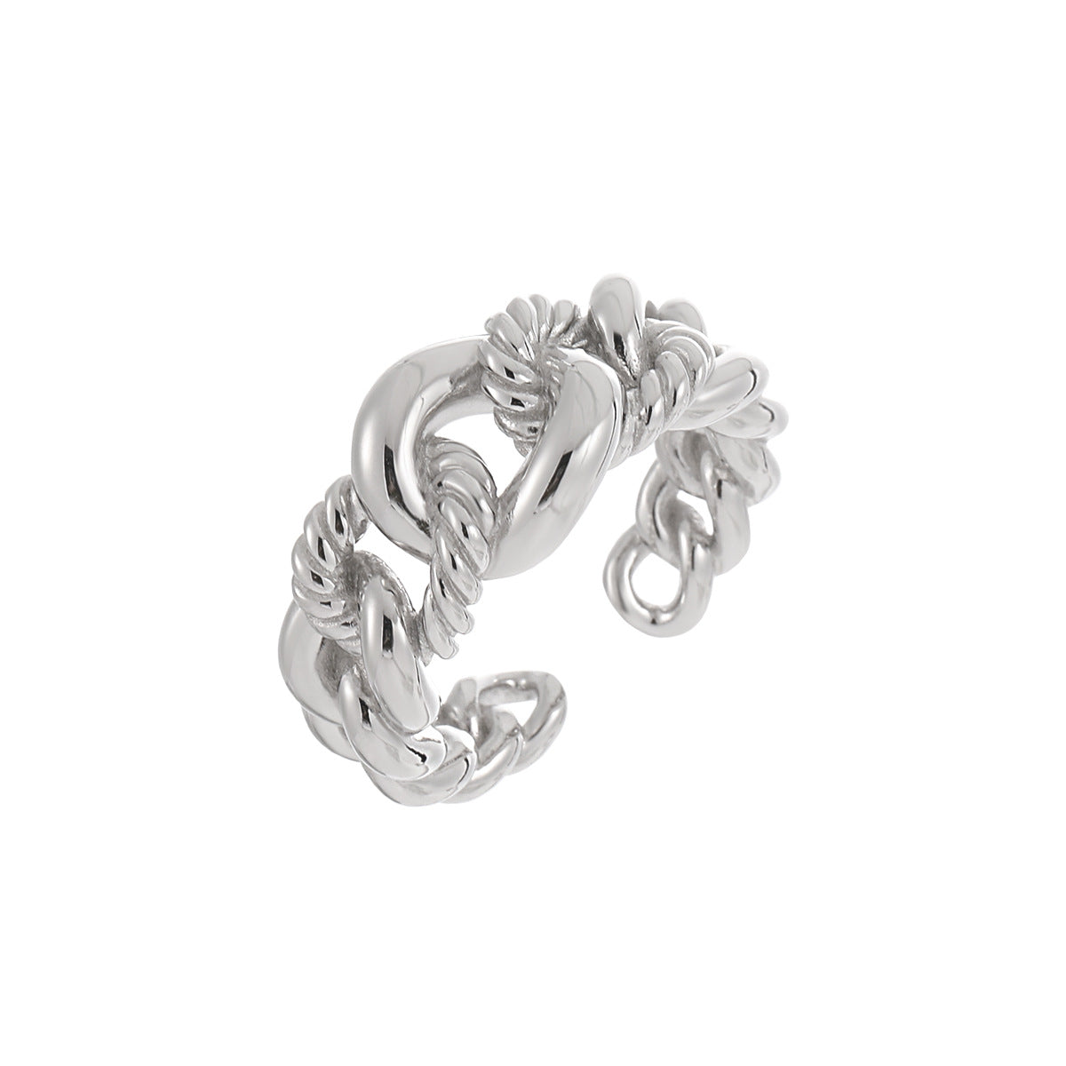 Fashion Hollow Twsited Curb Chain 925 Sterling Silver Adjustable Ring
