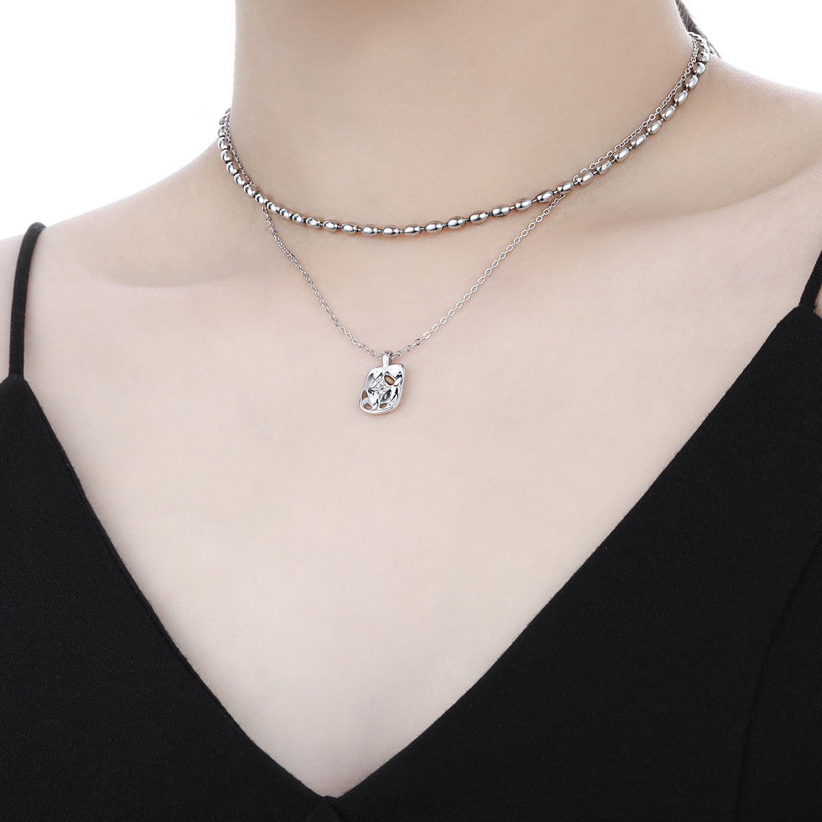 Women Geometry Shining CZ Star Geometry 925 Sterling Silver Necklace