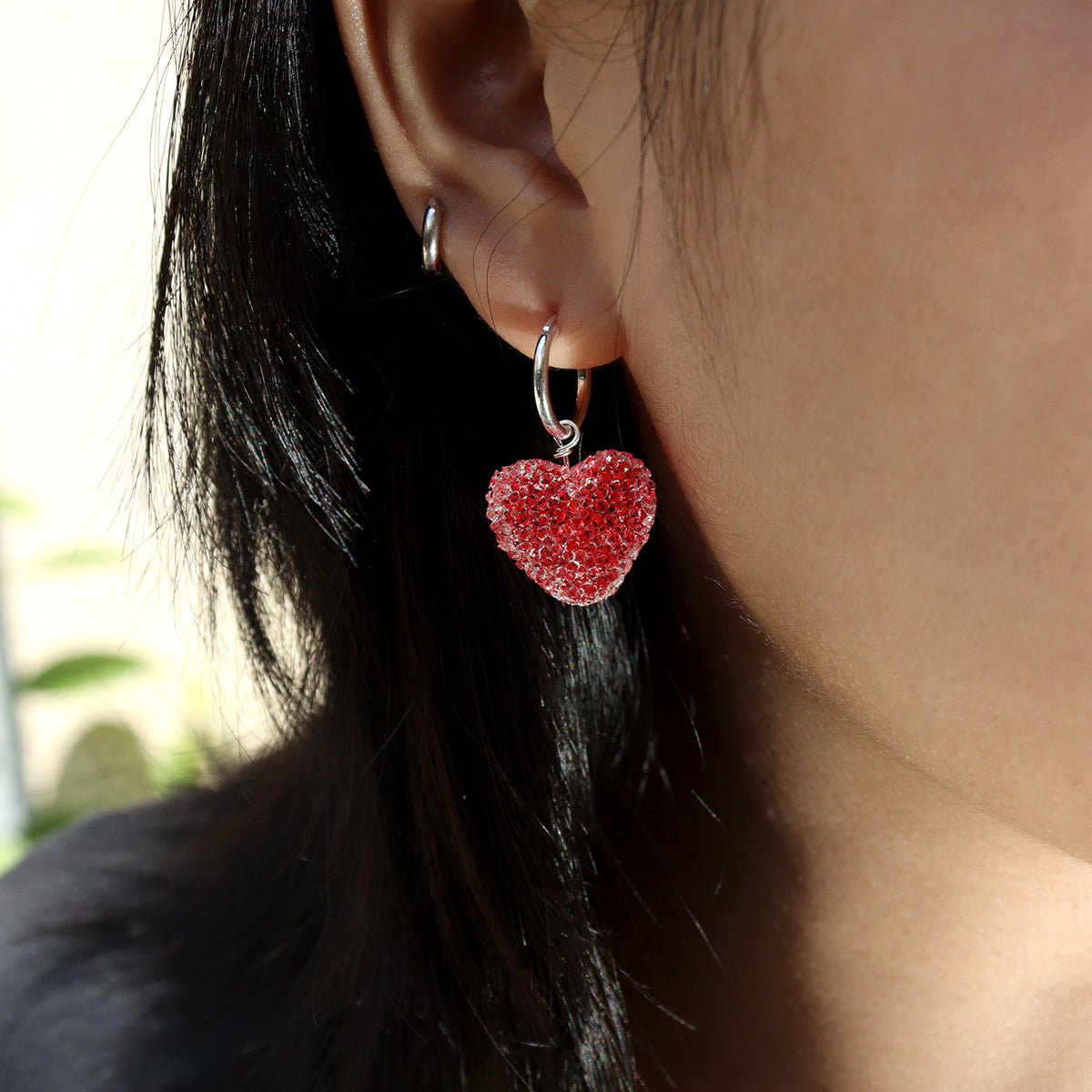 Sweet Colorful Heart Candy 925 Sterling Silver Hoop Earrings