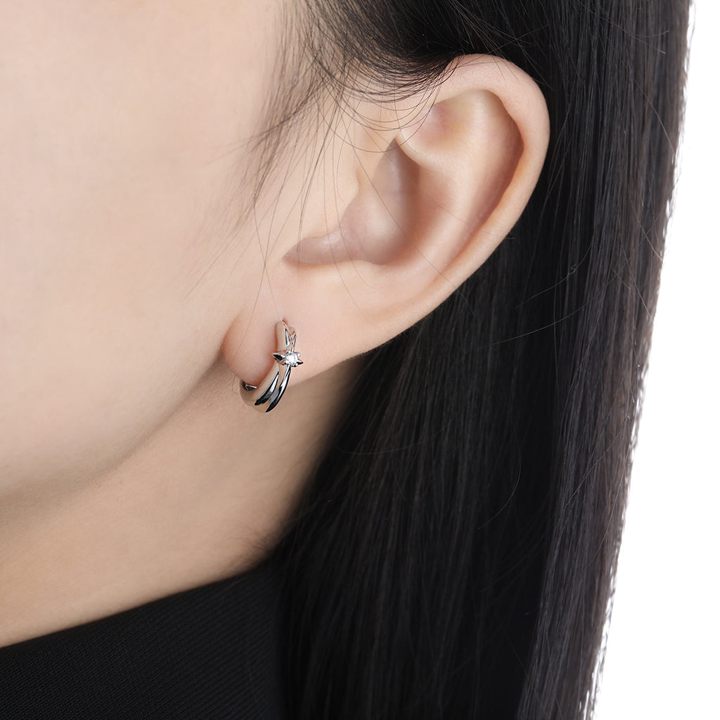 Graduation Simple CZ Shining Star 925 Sterling Silver Hoop Earrings