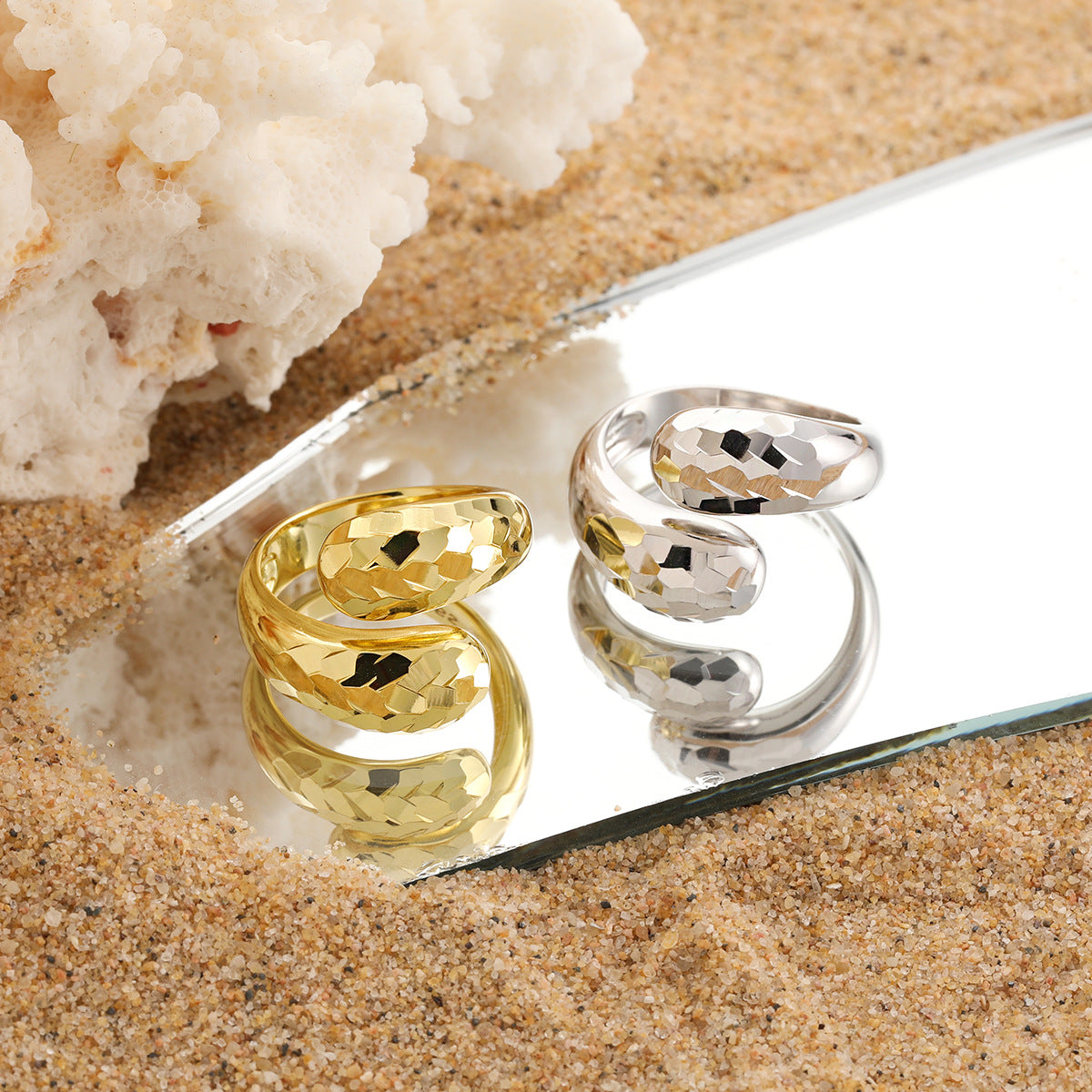 Women Fashion Mirror Painted Cross 925 Sterling Silver Adjustable Ring