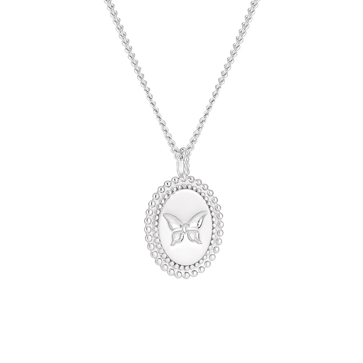Anniversary Oval Butterfly Oval Signet 925 Sterling Silver Necklace