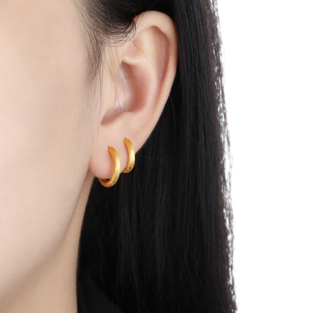 Simple Frosted Round Circle 925 Sterling Silver Hoop Earring (Single)